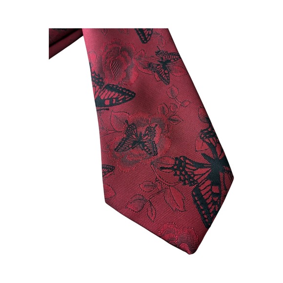 Burgundy Rose & Butterfly Necktie - Men's Formal Dress Tie, Fashionable - Picture 1 of 5